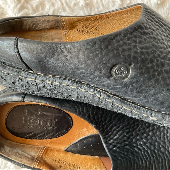Born Black Leather Wedge Slip-on Clogs Mules Size 8 1/2 - Picture 4 of 15